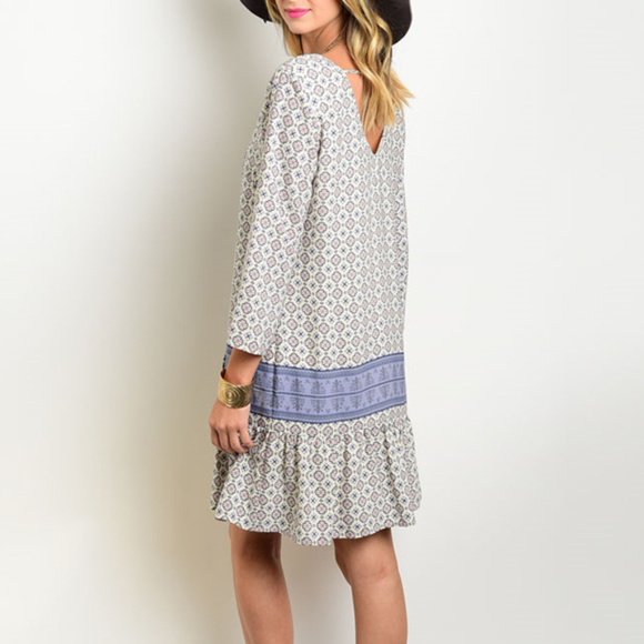 Boho Dropwaist Tile Print Shift Dress S - Picture 2 of 5
